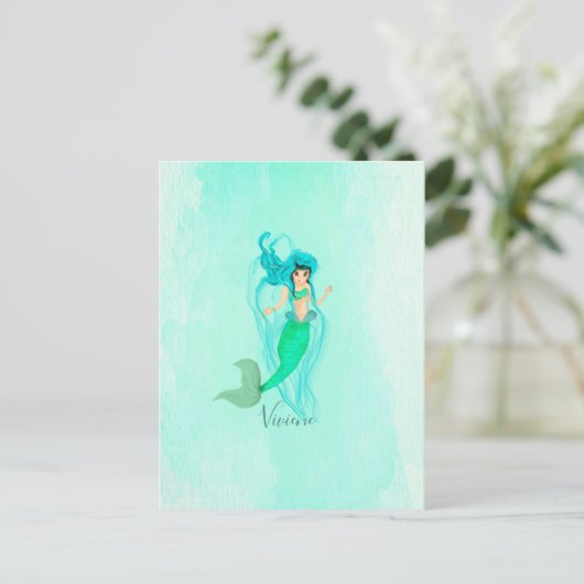 Zeemeermin Blauwe Groene Staart Persoonlijk Briefkaart (Staand voorkant)