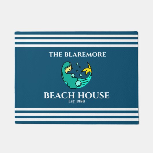 Zeemeermin Blauwe Stenen Naam Staak Deurmat (Voorkant)