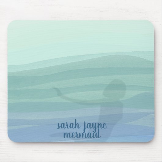 Zeemeermin Blauwe Waterverf Waves Aangepaste Muism Muismat (Voorkant)