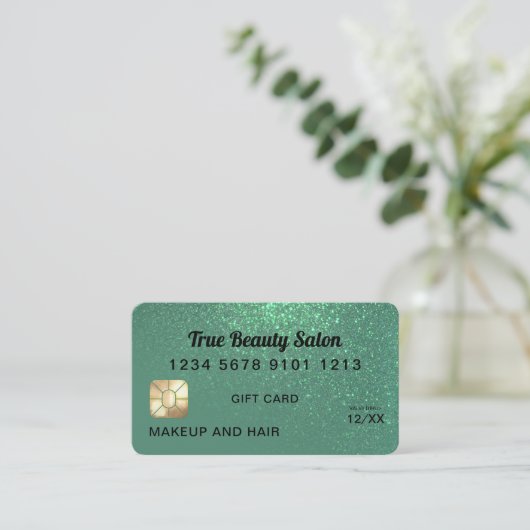 Zeemeermin Blauwgroen Glitter Credit Kaart Cadeaub Visitekaartje (Staand voorkant)