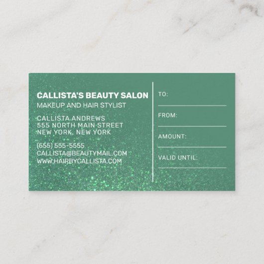 Zeemeermin Blauwgroen Glitter Gradient Cadeaubon Visitekaartje (Achterkant)