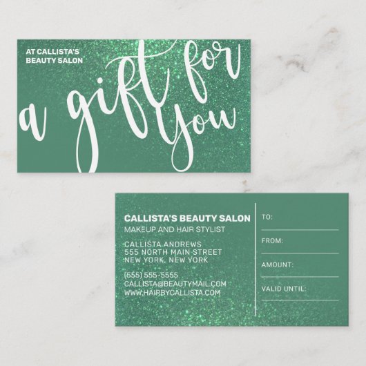 Zeemeermin Blauwgroen Glitter Gradient Cadeaubon Visitekaartje (Voorkant / Achterkant)