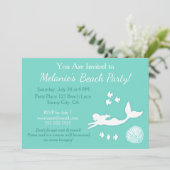 Zeemeermin Blauwgroen Strand Party Custom Invitati Kaart (Staand voorkant)