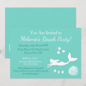Zeemeermin Blauwgroen Strand Party Custom Invitati Kaart (Voorkant / Achterkant)