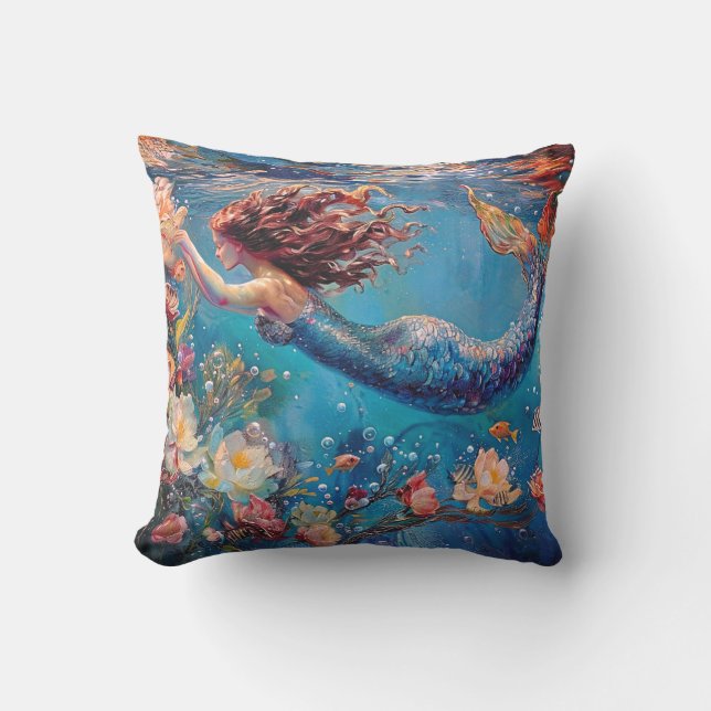Zeemeermin Bloemen Outdoor Sierkussen (Voorkant)