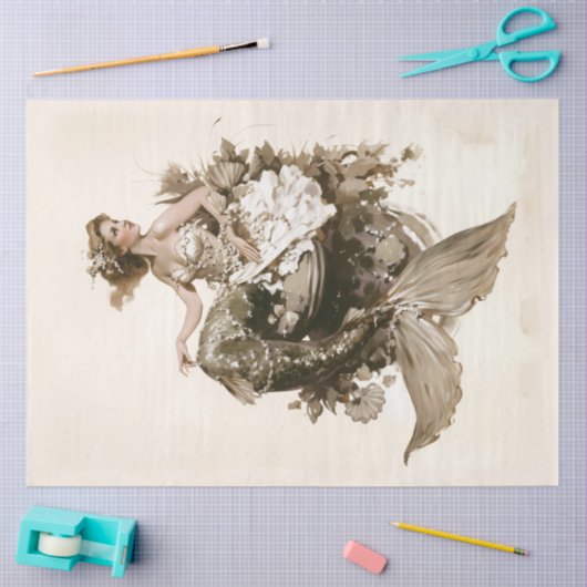  zeemeermin bloemenschilderij tissuepapier (Craft)