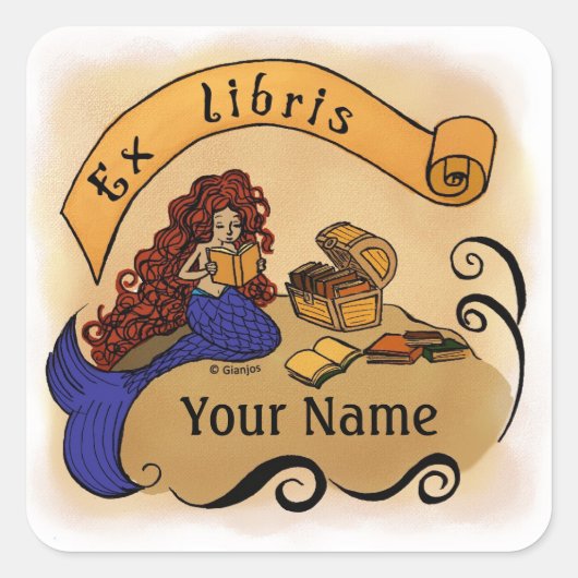 Zeemeermin boekenplaat / ex libris Vierkante Sticker (Voorkant)