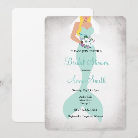 Zeemeermin bruids douche uitnodiging floral mint g (Voorkant / Achterkant)