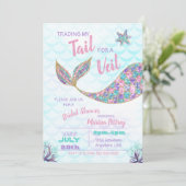 Zeemeermin Bruids Douche uitnodiging, glitter Kaart (Staand voorkant)