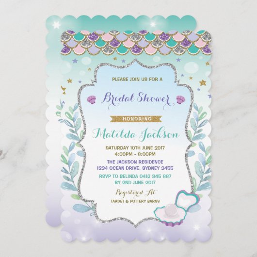 Zeemeermin Bruids Douche Uitnodiging Strand Ocean  (Voorkant / Achterkant)