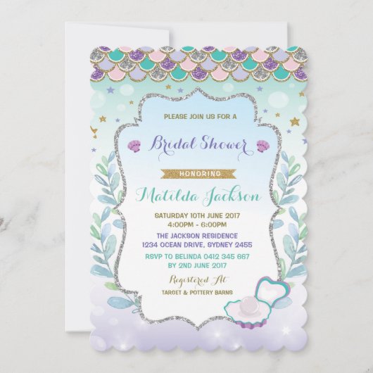 Zeemeermin Bruids Douche Uitnodiging Strand Ocean  (Voorkant)