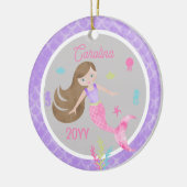 Zeemeermin Bruin Haar Roze & Paarse Foto Keepsake Keramisch Ornament (Links)