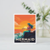 Zeemeermin Canada Fantasy Zonsondergang Vintage St Briefkaart (Staand voorkant)