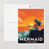 Zeemeermin Canada Fantasy Zonsondergang Vintage St Briefkaart (Voorkant / Achterkant)