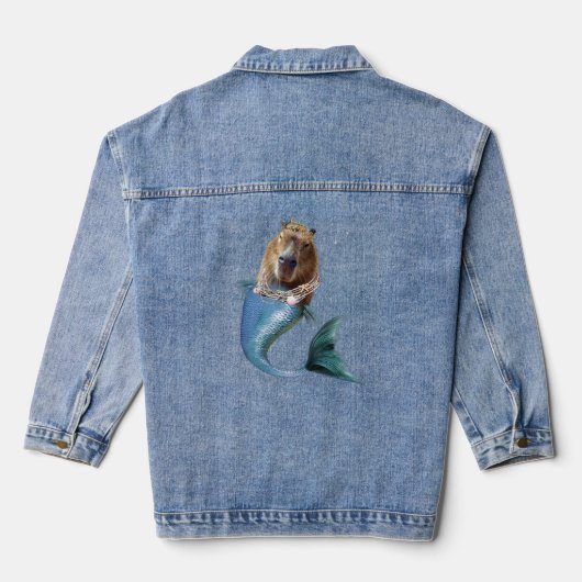 Zeemeermin Capybara Mercapybara Cute Meme Denim Jacket (Achterkant)