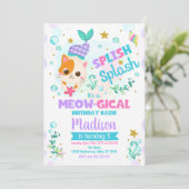 Zeemeermin Cat Verjaardag Uitnodiging, Kitten Pool Kaart (Staand voorkant)