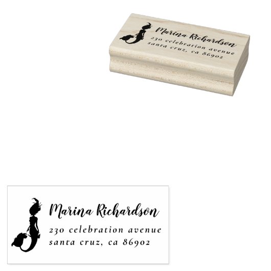 Zeemeermin | Chic-scriptnaam en aangepast retourad Rubberstempel (Gestempeld)