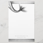 zeemeermin chroomstaart | Silver Faux Shimmer Cust Briefpapier (Voorkant)