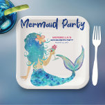 Zeemeermin cocktail minimalistische strand vrijgez papieren bordje<br><div class="desc">Mermaid thema bachelorette party paper borden zijn voorzien van een zeemeermin met een tropische cocktail versierd met een hibiscusbloem,  met marine,  turquoise en roze kleuren. Perfect voor strand-,  nautische en kustthemafeesten. Kunst door KL Stock</div>