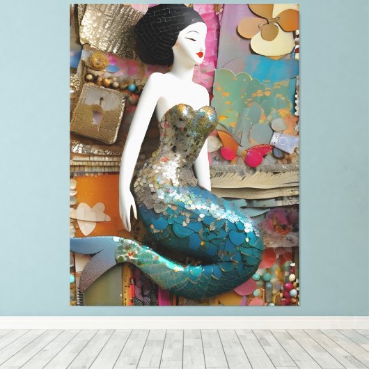 Zeemeermin Collage Canvas Afdruk (Insitu (Houten vloer))