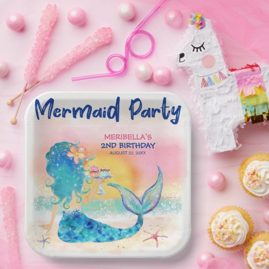 Zeemeermin Cupcakes Tropisch Strand Meisje Verjaar Papieren Bordje (Feest)