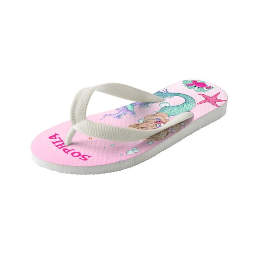 Zeemeermin Cute Roze Zeester Persoonlijk Kinder Teenslippers (Schuin)