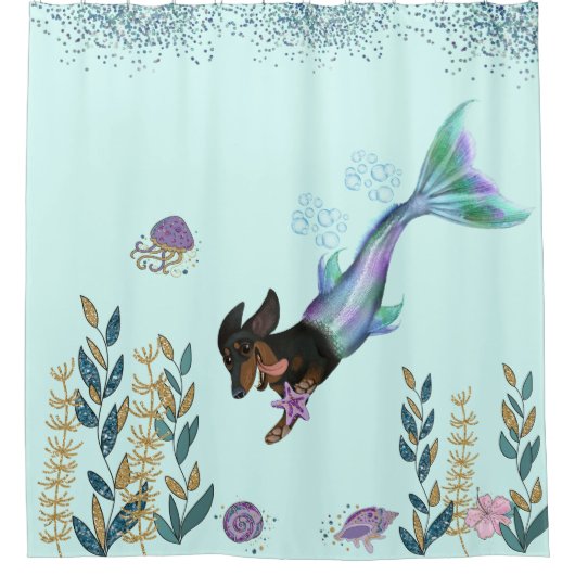 Zeemeermin Dachshund Douchegordijn (Voorkant)