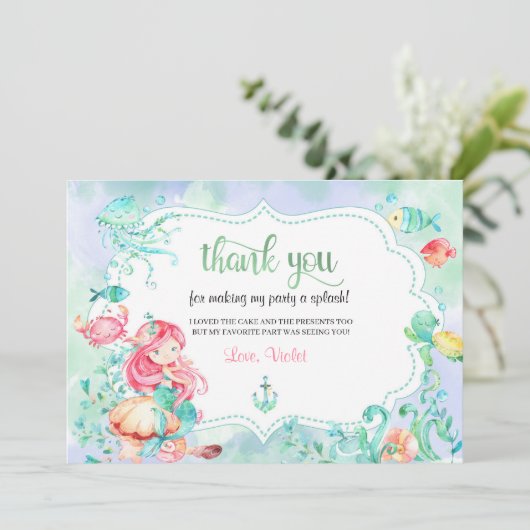 Zeemeermin Dank Je Kaart Onder De Zee (Staand voorkant)