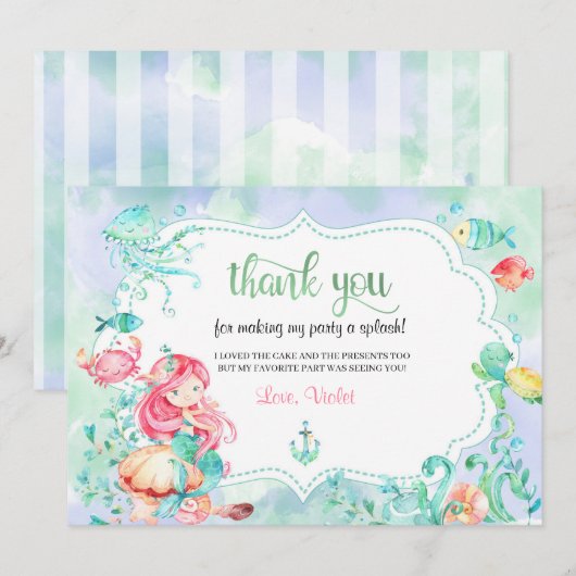 Zeemeermin Dank Je Kaart Onder De Zee (Voorkant / Achterkant)