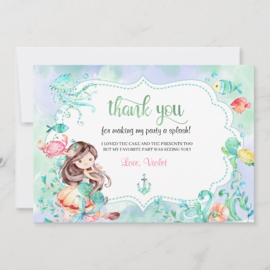 Zeemeermin Dankkaart Onder De Zee Bedankkaart (Voorkant)
