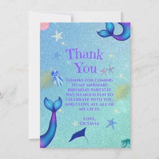 Zeemeermin Dankkaart | Onder de Zee Bedankkaart (Voorkant)