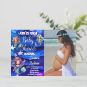 Zeemeermin Deep Blue Paarse Zee Foto Baby shower Kaart (Staand voorkant)