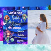 Zeemeermin Deep Blue Paarse Zee Foto Baby shower Kaart