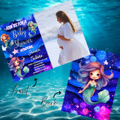 Zeemeermin Deep Blue Paarse Zee Foto Baby shower Kaart