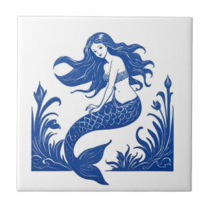 Zeemeermin Delfts Blauw en Wit Zee Ocean Life Tegeltje