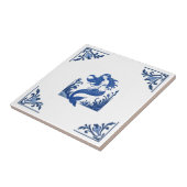 Zeemeermin Delfts Blauw en Witte Bloemen Hoeken Tegeltje (Zijkant)