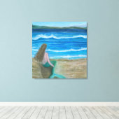 Zeemeermin die de golven overpeinst canvas afdruk (Insitu (Houten vloer))