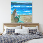 Zeemeermin die de golven overpeinst canvas afdruk (Insitu (Slaapkamer))