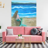 Zeemeermin die de golven overpeinst canvas afdruk (Insitu (Woonkamer))