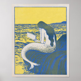  zeemeermin die een boek leest poster