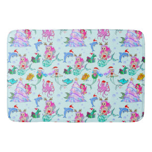 Zeemeermin die Kerstmis vieren met vrienden Badmat