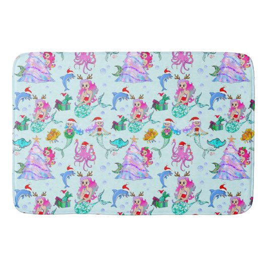 Zeemeermin die Kerstmis vieren met vrienden Badmat (Voorkant)