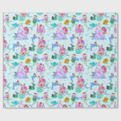 Zeemeermin die Kerstmis vieren met vrienden Cadeaupapier (Vlak)