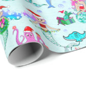 Zeemeermin die Kerstmis vieren met vrienden Cadeaupapier (Rol Hoek)