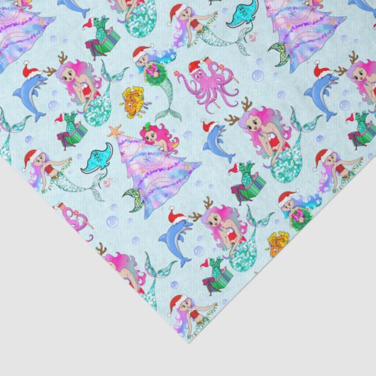 Zeemeermin die Kerstmis vieren met vrienden Tissuepapier (Detail)