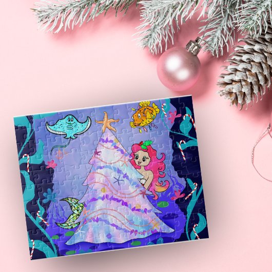 Zeemeermin die Kerstmis viert in zeegrot Legpuzzel