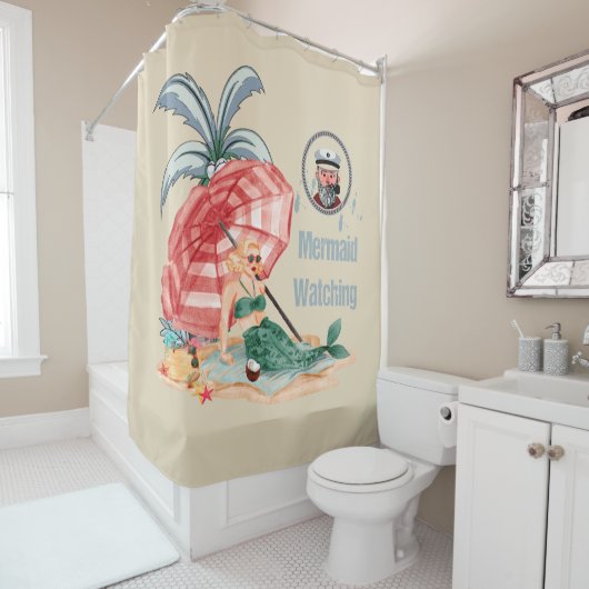 Zeemeermin die kijkt - zomer op strand douchegordijn (In situ)