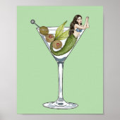Zeemeermin Dirty Martini Waterverf Art Print (Voorkant)
