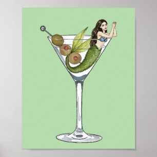 Zeemeermin Dirty Martini Waterverf Art Print