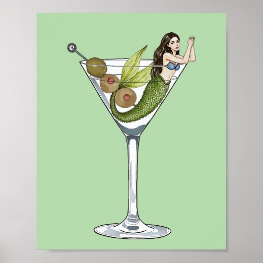 Zeemeermin Dirty Martini Waterverf Art Print (Voorkant)